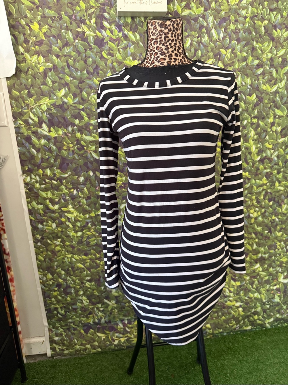 Black and White Striped Long Sleeve Dress 95